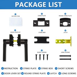 KAMOTA Passage Door Levers, 2 Pack Black Heavy-Duty Interior Door Handles, Square Non-Locking Door Locksets for Closets, Hallways and Conference Rooms, Left and Right Hand Reversible