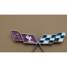 Truckemblems 2Pcs Silver Fits 1977-1979 C3 Fender Side Emblem Crossed Cross flags 3D Badg