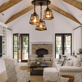 ZGYLIN Farmhouse Rustic Ceiling Light Fixture,Black Metal Cage Pendant Lights Kitchen Island with Deer,Industrial Hanging Pendant Lighting for Dining Room Bedroom Entryway Hallway Foyer