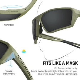 TOREGE Polarized Sports Sunglasses for Men Flexible Frame Cycling Running Driving Fishing Mountaineering, Matte Quicksand & Grey Revo Lens