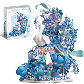 Juego de construcción de pavo real de flores azules para adultos, diseño creativo de animales botánicos de pavo real, juguete de pájaros de pavo real, decoración de arte en casa
