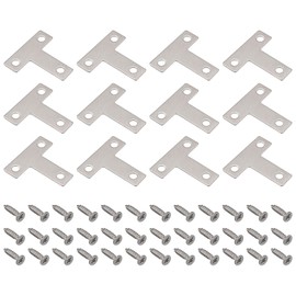sourcing map T Shape Bracket, 40x40x1mm Stainless Steel Flat Repair Plates for Joint Fastener Furniture Construction, 24Pcs with Screws, Silver Tone