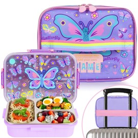 YOYTOO Kids Lunch Box Set with 800ml Stainless Steel Bento Box and Insulated Lunch Bag, BPA-Free Leak-Proof Lunch Containers with 3 Compartment, Size for Ages 3-7 Back to School Students