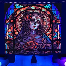 Dixutzi Blacklight Skull Tapestry Wall Hanging, UV Reactive Skeleton Tapestry for Bedroom Aesthetic, Black Light Posters for Glow Party Backdrop, Hippie Decor, Living Room (37" X 29")