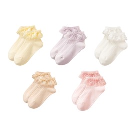 Gwenveni - Calcetines de algodón con ribete de encaje y volantes para niñas pequeñas, paquete de 5, 107 Volantes, 1-2 Años
