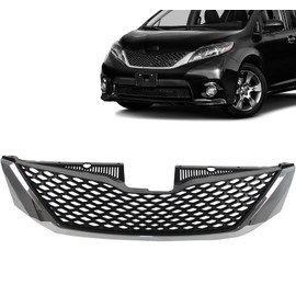 iiLentes Honeycomb Black Front Bumper Upper Grille Assembly Grill For For 2011 2012 2013 2014 2015 2016 2017 Toyota Sienna TO1200334