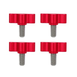 Wulankd 1/4"-20 x 1/2" Thumb Screw 304/18-8 Stainless Steel, Red Aluminum Knob, Standard/Coarse Thread (4 Pack)