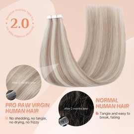 Benehair Tape in Human Hair Extensions, 12 inch Straight Invisible Tape Extensions Remy Blonde Hair Extensions 10pcs 20g Ash Brown Mix Bleach Blonde 18p613