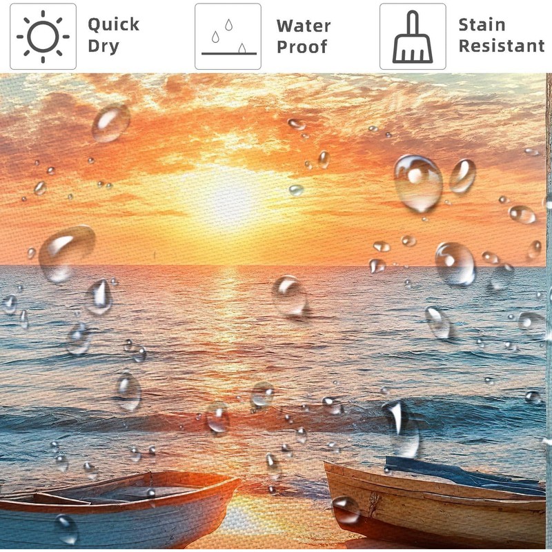 Beach Coastal Shower Curtain, Ocean Sunrise Seascape Nautical Shower Curtains
