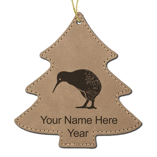 LaserGram Personalized Christmas Ornament, Kiwi Bird, Faux Leather, Custom Laser