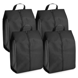 MABAHON 4pcs Shoe Bags for Travelling, Black Portable Nylon Shoe Bag, XL Waterproof Easily Cleaned Shoes Storage Bags with Zipper
