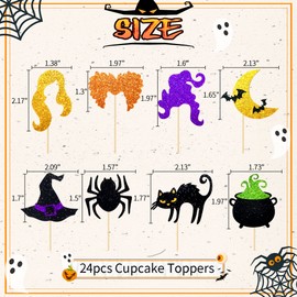 LaVenty - 24 piezas de Hocus Pocus - Decoraciones para cupcakes de Hocus Pocus, suministros para fiestas de Hocus Pocus, decoración de pasteles, brujas, suministros para fiestas