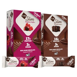 Nugo Slim Variety - Brownie Crunch 12 barras y trufa de frambuesa 12 barras, bajo en carbohidratos netos, sin gluten, 24 unidades