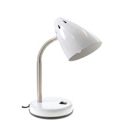 Premier Housewares Desk Lamp LED Reading / Study / Table Lamp White Gloss Metal Base Desk Lamps For Study / Office Round Shade Adjustable 13 x 13 x 37