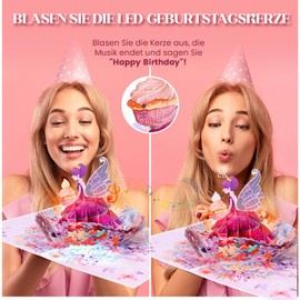 Birthday Card with Music for Girls, Wife, 3D Flower & Princess Pop-up Card Birthday, Funny Happy Birthday Card for Kids, Lady, Daughter, Granddaughter, Niece, Sister