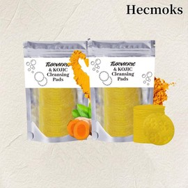 HECMOKS 2-Pack Turmeric Cleansing Pads with Kojic Acid, Curcumin Cotton Pads for Face, Target Dark Spots, Exfoliating Deep Cleansing, SkinCare Comfort - Specification: 20Pack-3pcs