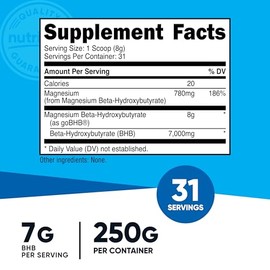 Nutricost Sales de magnesio BHB, suplemento de cetona exógena, 0.23 oz de beta-hidroxibutirato por porción, 8.82 oz