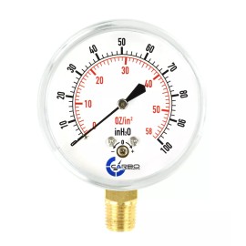 CARBO INSTRUMENTS 2-1/2" Capsule Gauge 0-60oz/0-100in H2O Range 1/4" NPT Low Mnt, Adjustable Zero