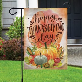 Happy Thanksgiving Pumpkins Garden Flag - 12x18 Double Sided Garden Flag for Porch, Yard, Garden, Home, Holiday Decor