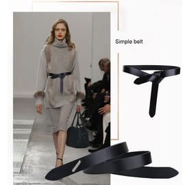 TOEECY Women's Belt Buckle-Free Genuine Leather Knot Waist Belt Without Buckle Elastic Vintage Waist Belt for Women Dresses Coat, black