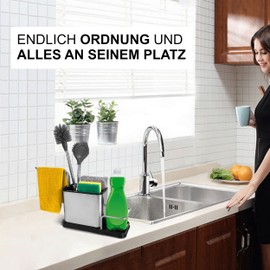 MB Home Sink Organiser, Stainless Steel Kitchen Organiser, Practical Dishwashing Utensils Storage, Quality Kitchen Organiser, Sink Organiser for Washing Up Brushes, Cloths and Sponges