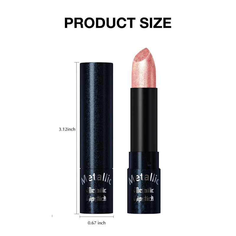 Rose Red Metallic Glitter Lipstick, Lightweight Shimmer Lipstick Non-Stick Full