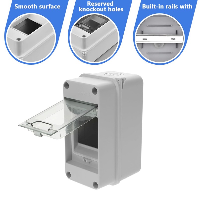 Din Rail Enclosure, 3-Way Weatherproof Power Distribution Box, Transparent Cover