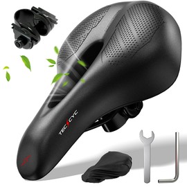TECHCYC Bicycle Saddle with Comfortable Soft Memory Foam, Bicycle Saddle Shock Absorbing and Breathable, Ergonomic, Waterproof, Bicycle Seat for Bicycles, E-Bikes, Mountain Bikes, for Men and Women