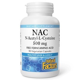 Natural Factors, N-Acetyl-L-Cysteine 500 mg, soporte antioxidante para defender contra entornos contaminados, 90 cápsulas (90 porciones)              