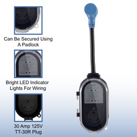 RecPro RV Portable Surge Protector 30 Amp with Water Resistant Cover | Circuit Analyzer | Integrated Surge Protection (30 Amp)