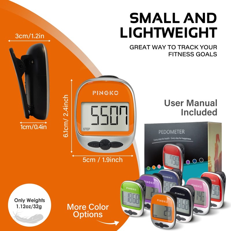 PINGKO Outdoor Multi-Function Portable Sport Pedometer Step/Distance/Calories/Counter Orange