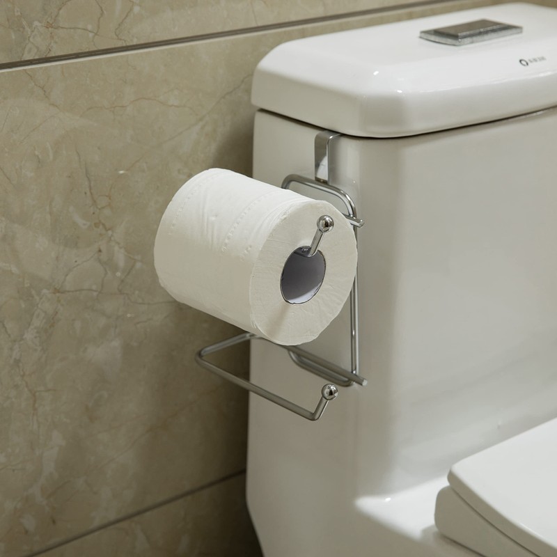 Basicwise Over-The-Side Tank Double Toilet Paper Holder Compact Modern Bathroom