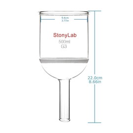 StonyLab Borosilicate Glass Buchner Filtering Funnel with Fine Frit(G3), 94mm Inner Diameter, 100mm Depth (500 ml)
