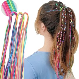E&K726【簡単イメチェン】カラフルヘアコード 髪用エクステ 90cm 30本入 E髪編み込みロープ 編み込み ヘア カラーロープ 虹のヘアロープ 三つ編み アクセサリー 髪 ヘアリボン 髪 小物 ヘアスタイリングロープ 髪編みリボン 編み込みアクセサリー ハロウィン フェス イベント