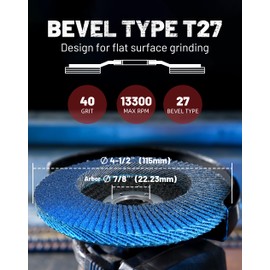 EZARC 10 Pack Flap Discs 40 Grit, 4 1/2" x 7/8" Zirconia Flap Sanding Disc for Angle Grinder, Flat Type 27 Abrasive Grinding Wheel Finishing for Wood & Stainless Steel, Sheet Metal