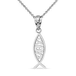 925 Sterling Silver Ichthus Ichthys Christian Vertical Fish Pendant Necklace, 22"