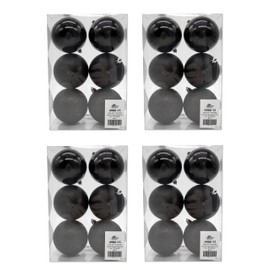 Plastic Christmas Bauble Diameter 8 cm Matt High Gloss Glitter Decorative Bauble Christmas Tree Decoration Black 4 Sets - 24 Pieces