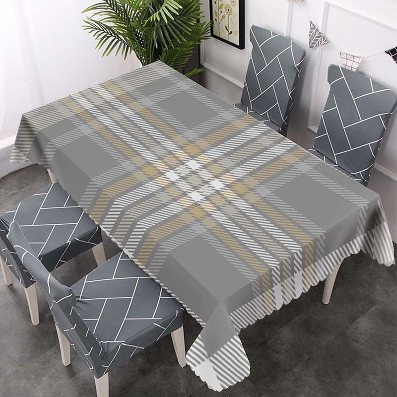 Walmsco Tablecloth Gray Brown Plaid Decor For Dining Room Kitchen