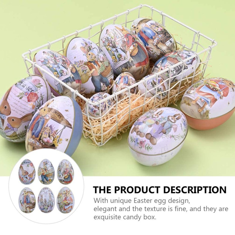 zalati Easter Bunny Tin Box, 6 Pieces Egg Shaped Candy