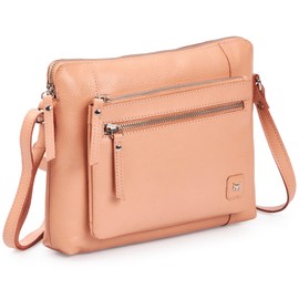 Wise Owl Accessories Small Soft Pebbled Real Leather Crossbody Handbags Purses Sling Crossover Shoulder Bag (Peach Nappa)