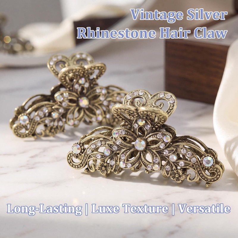 2PCS Rhinestone Hair Claw Clips for Women Fancy Claw Clips