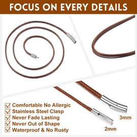 Bandmax Leather Necklace Bracelet Black/Brown Braided Leather Chain Women's Men's Necklace with Stainless Steel Clasp 2 mm/3 mm Wide Leather Cord Necklace Wax Cord Chain for Pendants, 40-76 cm