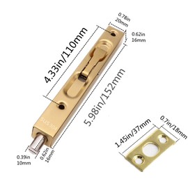 szhdxsy 2-Pack Hidden Latch & Bolt 304 Stainless Steel 6 inch(15cm) Security Door Bolt Latch, Double Door Lever Action Flush Bolt Latch, French Door Slide Bolt Lock,Golden