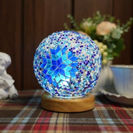 HyDlan Bedside Lamp, Glass Patchwork Table Lamp, Boho Style (15.5 x 12.5 cm), USB Power Connection, Vintage Decorative Desk Lamp, for Modern Decoration, Bedroom, Night Lamp, Living Room (Boho Sky