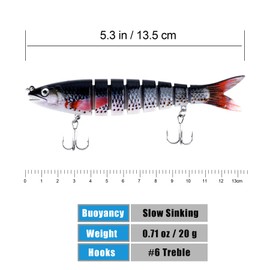 BINC Bionic Fishing Lures for Bass Trout Slow Sinking Multi Jointed Swimbaits Lifelike Swimming Hard Baits for Saltwater Freshwater, Pack of 3 with Fishing Tackle Box, Gift for Men (S8-20A)