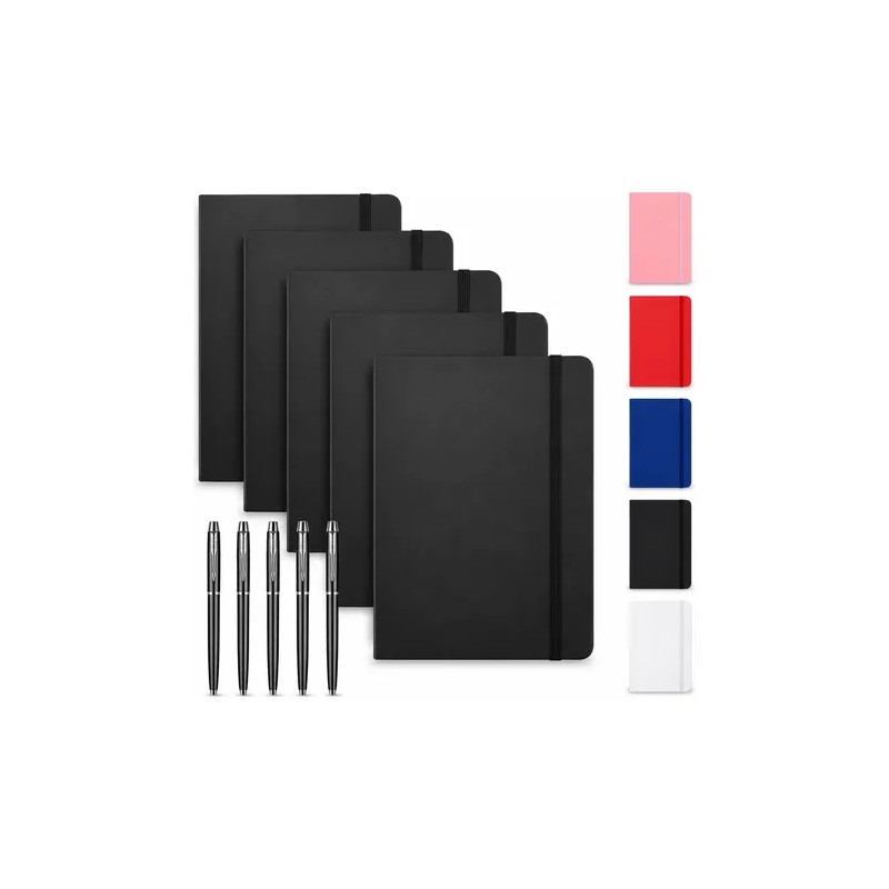 5pcs Libreta A5 Pasta Dura Escolar Oficina 5 Bolígrafos