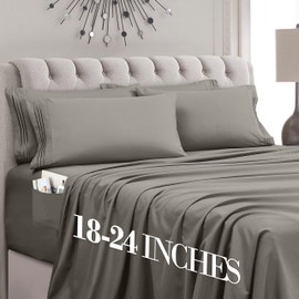 Mocassi Luxury 6-Piece Sheet Set, Ultra Soft 1800 Premium Hotel Quality Microfiber Sheet Set, Fits Mattresses Up to 18 to 24 Inches Extra Deep Pocket - Breathable and Secure Fit, Queen, Gray