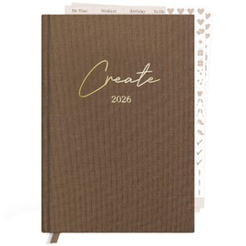 KIND OF HAZEL Diary 2026 Organiser A5 Hardcover with Gold Foil Embossing & 2 Sticker Sheets Calendar Weekly Planner Monthly Planner Diary Journal for Adults Brown