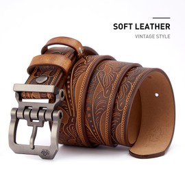 BISON DENIM Men's Belts Leather Dress Genuine Leather Classic Heavy Duty Buckle Belt Casual for Jeans