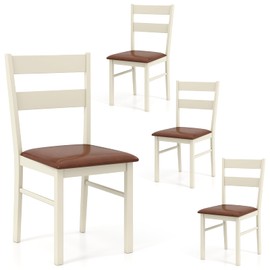 Giantex Wooden Dining Chairs Set of 4, PU Leather Upholstered Kitchen Chair w/Rubber Wood Frame, Padded Seat, Curved Back, Farmhouse Accent Side Chairs for Dining Room Living Room Home